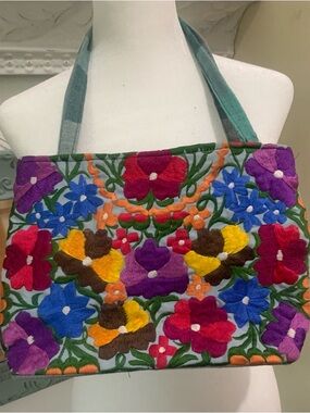 Beautiful Embroidered Floral Multicolor Boho Tote Bag